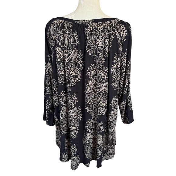Lucky Brand black and tan 3/4 sleeve one button keyhole blouse women's size 2X - Picture 4 of 8